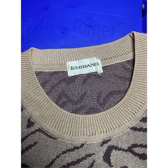 Ichibang Women's Knitted Long Sleeve Abstract Print Tan Sweater Size M - Picture 4 of 7